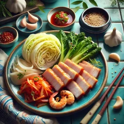 Boiled Pork Belly with Quick Daikon Kimchi TLM Blog Đĩa thịt ba chỉ luộc thái lát mỏng ăn kèm kim chi củ cải đỏ rực