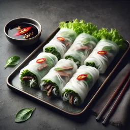 Fresh Pho Rolls TLM Blog Phở cuốn nhân thịt bò và rau thơm cùng nước mắm chua ngọt