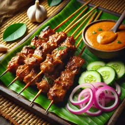 Lemongrass Beef Skewers TLM Blog Xiên thịt bò nướng sả chín vàng thơm phức được bày trên đĩa kèm rau sống