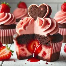 Strawberry Brownie Cupcakes TLM Blog Cupcake brownie socola đậm đà phủ dâu tây tươi mọng